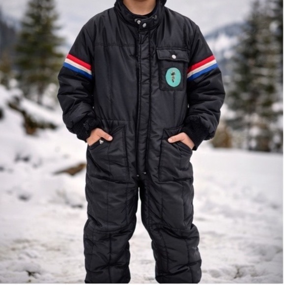 Vintage Black Quilted Insulated Snow Suit Motorcycle Coveralls Patches Mens L